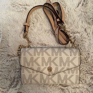 Michael Kors white/tan mini bag with detachable crossbody strap